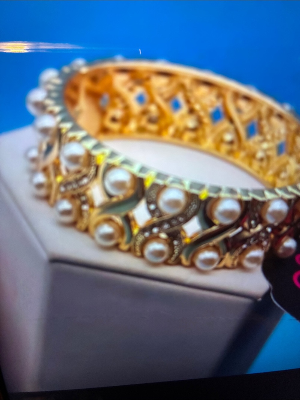 Gold Pearl and Crystal Filigree Bracelet - Women Jewelry